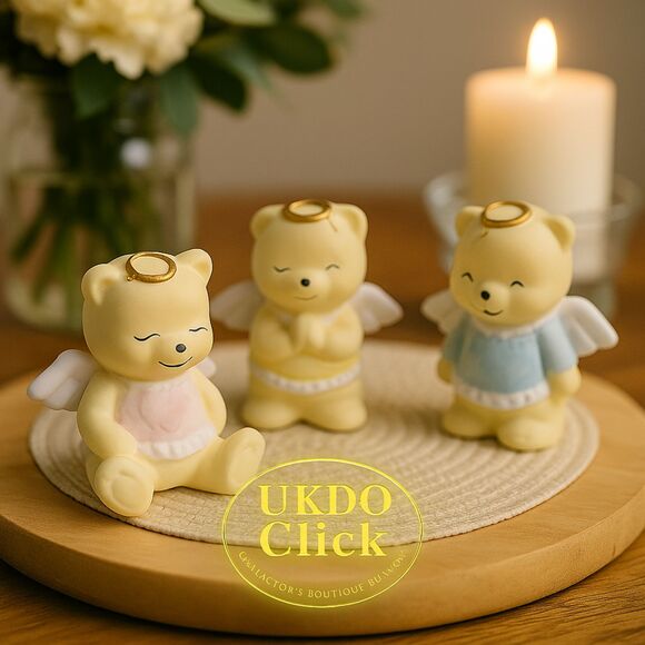 Set 3 Bear Angel Ornaments Christmas Figurines Pastel Colors Tree Decor - Picture 2 of 11